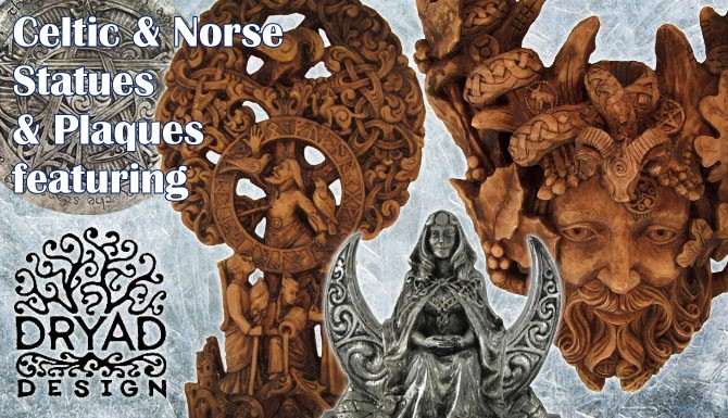 Celtic and Norse statues and plaques features the art of Paul Borda, Mickie Mueller and more.