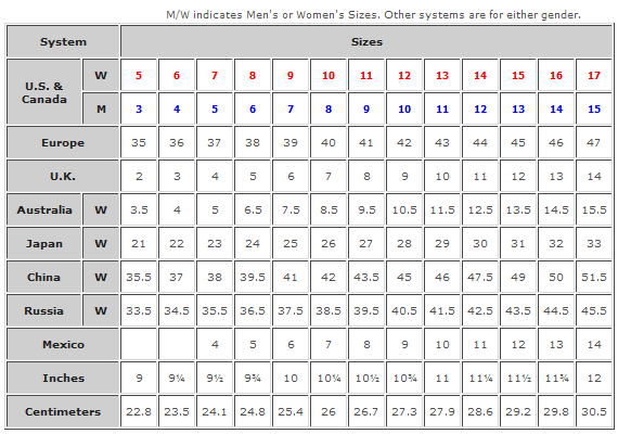 shoe size conversion 44