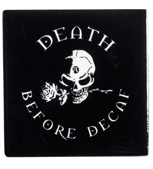 Death Before Decaf Gothic Ceramic Coaster