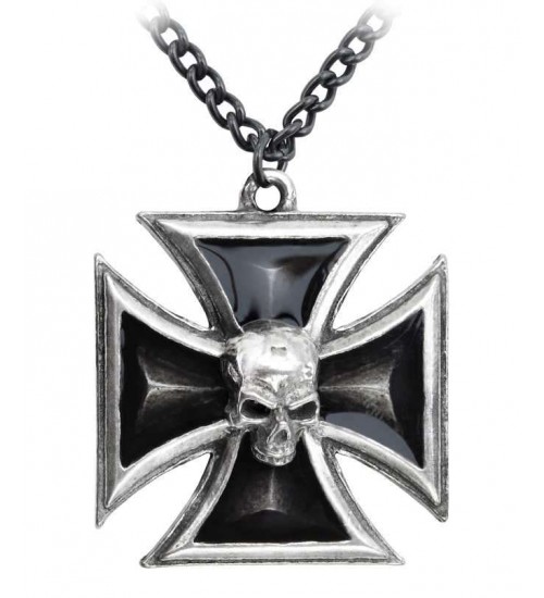 Black Knights Cross Pewter Necklace