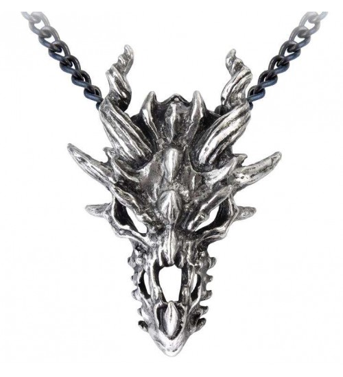 Dragon Skull Pewter Gothic Necklace