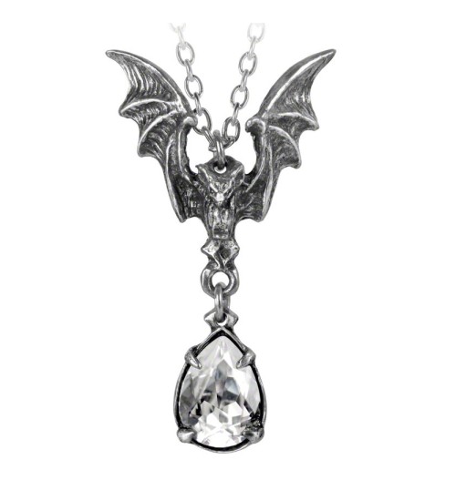 La Nuit Crystal Bat Pewter Necklace