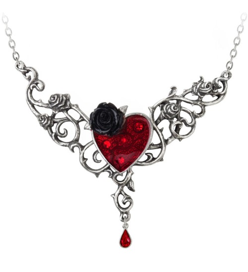 Blood Rose Heart Pewter Necklace