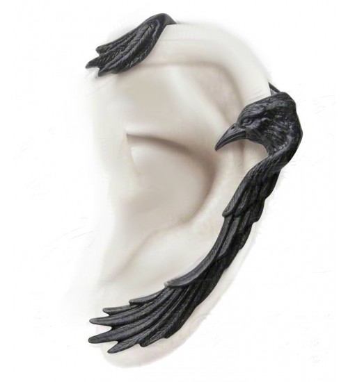 Raven Ear-wing Black Pewter Ear Wrap