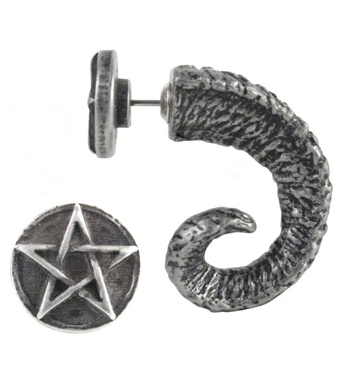 Magic Ram Horn Pentacle Faux Stretcher Earring