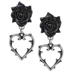 Wounded Love Black Rose Heart Gothic Earrings