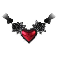 Blood Heart Black Rose Heart Pewter Necklace