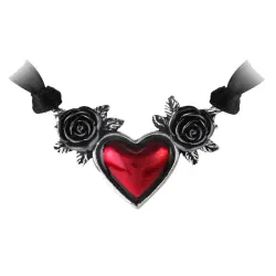 Blood Heart Black Rose Heart Pewter Necklace
