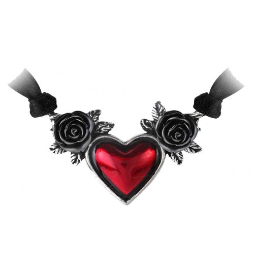 Blood Heart Black Rose Heart Pewter Necklace