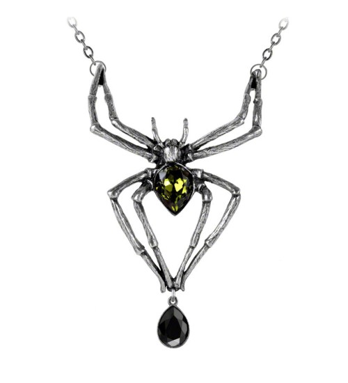 Emerald Venom Spider Pewter Necklace