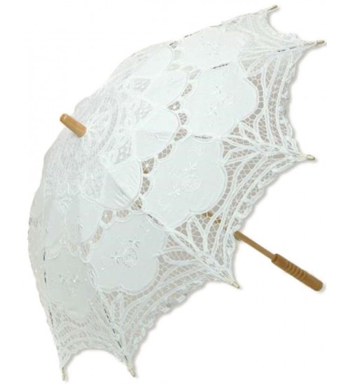 White Battenburg Lace Parasol