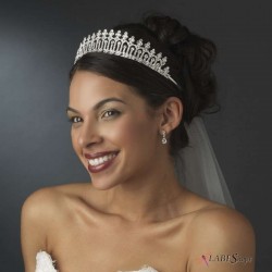 Diana Regal Rhinestone Silver Tiara Headpiece