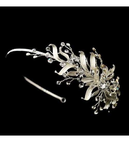 Silver Floral Vine Side Accented Bridal Headpiece