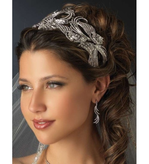 Deco Style Rhinestone Wide Silver Headband