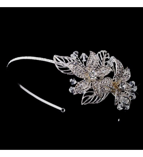 Flower Accented Silver Headband