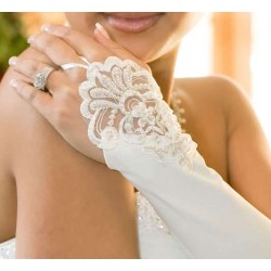 Elbow Length Embellished Fingerless Gloves