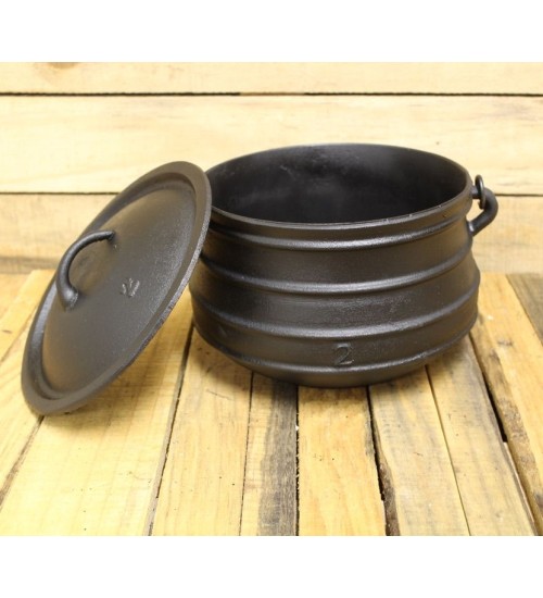 Potjie Cast Iron Flat Pot - 7 Quart Size 2