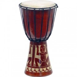 Djembe Drum Carved Red Mahogany Finish - Assorted Designs