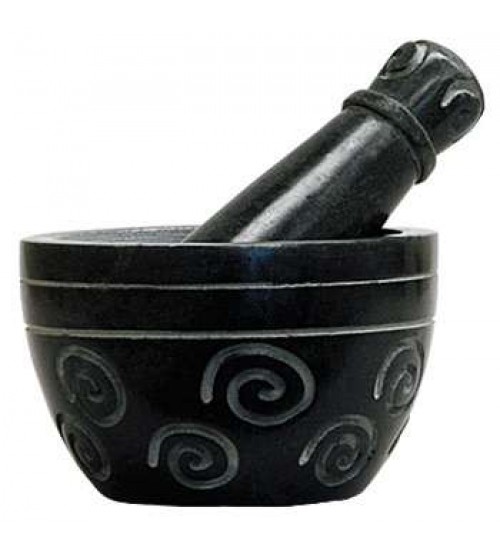 Spiral Black Soapstone Mortar & Pestle Set