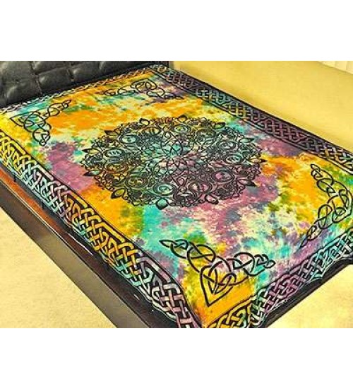 Celtic Zodiac Sign Tie Dye Bedspread