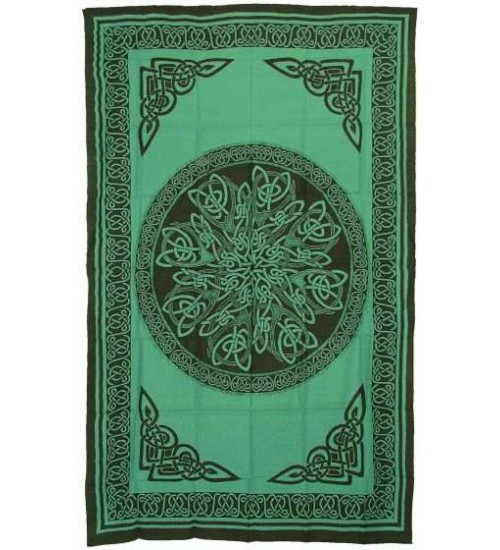 Celtic Knot Green Cotton Full Size Tapestry