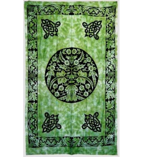 Green Man Green Cotton Full Size Tapestry