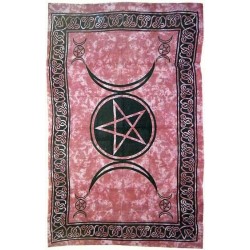 Pentagram Triple Moon Red Cotton Full Size Tapestry