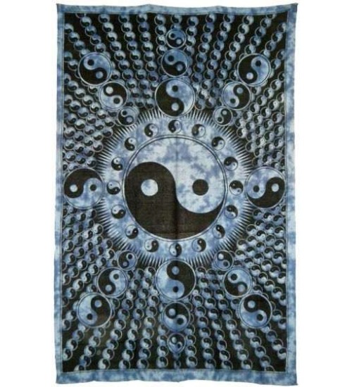 Yin Yang Blue Cotton Full Size Tapestry