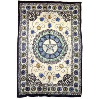 Floral Pentacle Cotton Full Size Tapestry