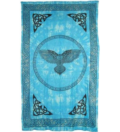 Owl Turquoise Blue Full Size Cotton Tapestry