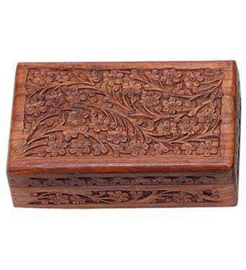 Floral Carved Wooden 8 Inch Box