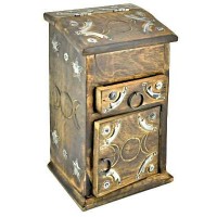 Triple Moon Carved Wooden Herb Chest