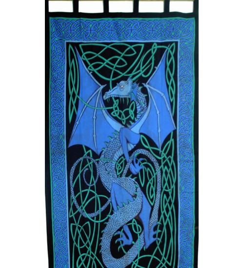 Celtic English Dragon Curtain - Blue