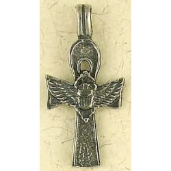 Ankh with Winged Scarab Pewter Necklace