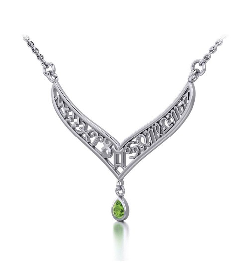 12 Zodiac Symbols Silver Necklace with Teardrop Peridot Birthstone