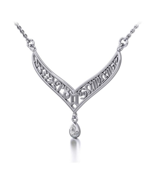 12 Zodiac Symbols Silver Necklace with Teardrop White Cubic Zirconia Birthstone