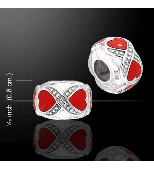 Double Heart Enameled Cylinder Sterling Silver Story Bead