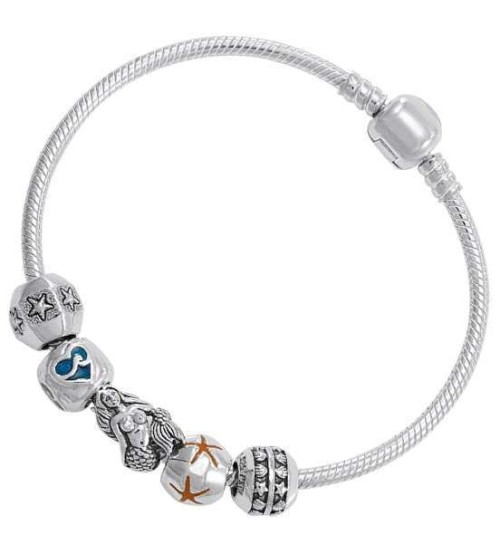 Mermaid Sea Goddess Sterling Silver Bead Bracelet
