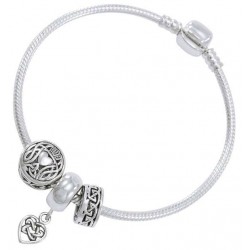 Celtic Heart Sterling Silver Bead Bracelet