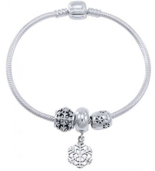 Snowflake Sterling Silver Bead Bracelet
