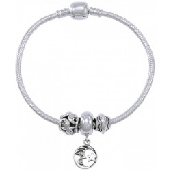 Moon and Stars Sterling Silver Bead Bracelet