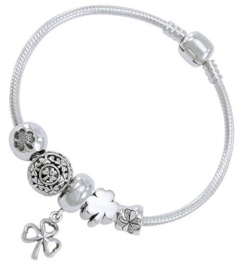 Lucky Irish Shamrock Sterling Silver Bead Bracelet