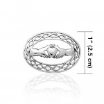 Celtic Knotwork Irish Claddagh Silver Brooch 