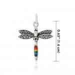 Dragonfly Silver Charm with Rainbow Gem