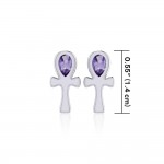 Ankh Post Earrings with Amethyst Gemstones