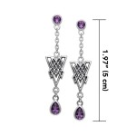 Celtic Knot Triangle Earrings with Amethyst Gemstones