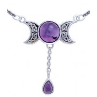 Celtic Triple Moon Necklace with Amethyst for Spirituality