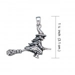 Sterling Silver Witch on Broomstick Pendant