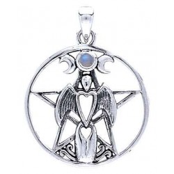 Moon Goddess Pentacle Pendant with Gemstone