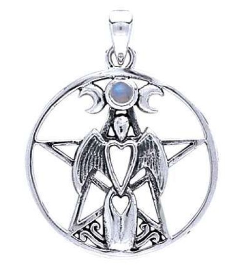 Moon Goddess Pentacle Pendant with Gemstone